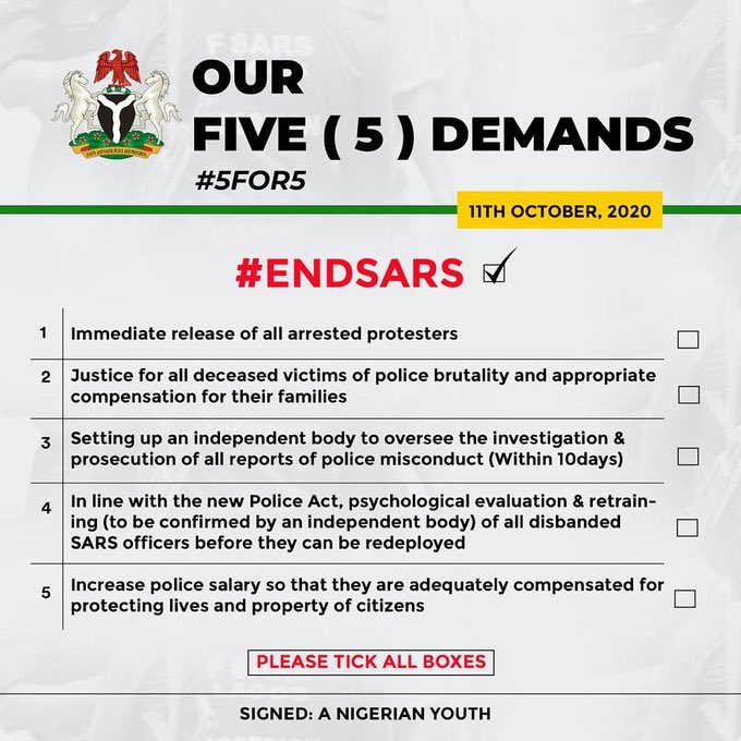 endsars #5for5 demand