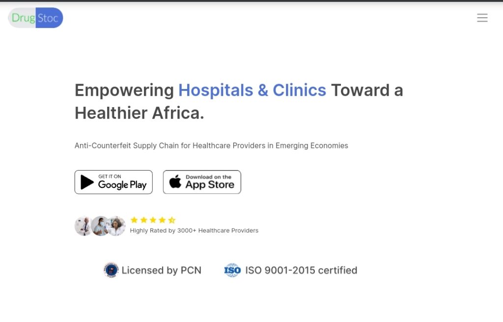 DrugStoc health procurement platform. Homepage screenshot