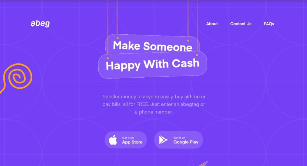 Abeg (social payment app) website homepage screenshot