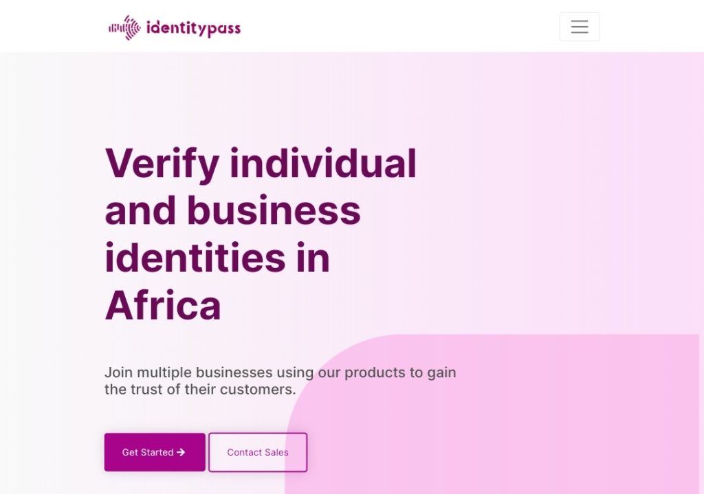 Identitypass (Nigerian startup) homepage screenshot