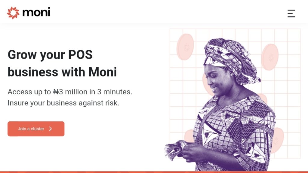 Moni (Nigerian startup) homepage screenshot